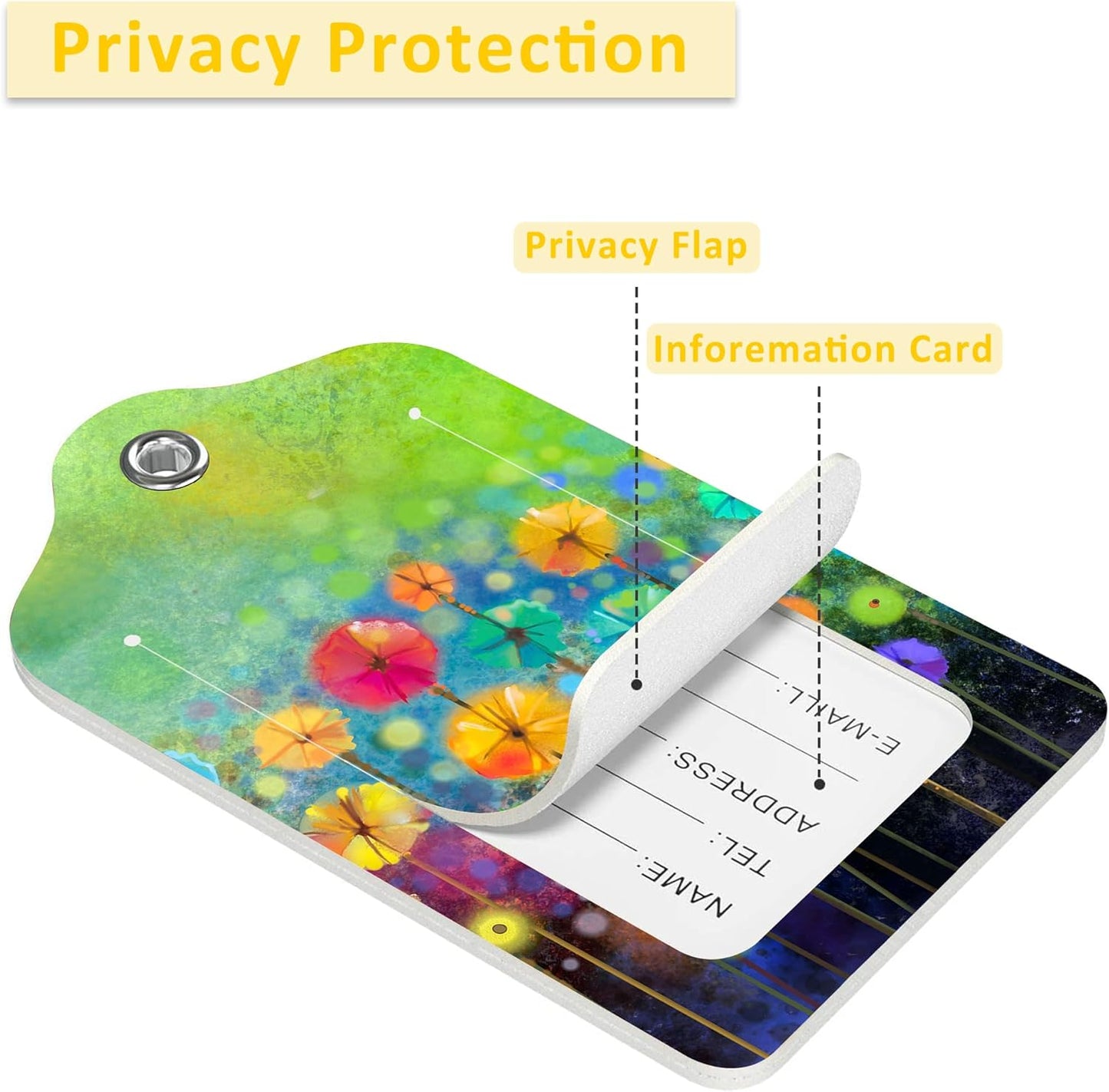 2 Pack Luggage Tags for Suitcases,Abstract Floral Watercolor Painting Luggage Tag,PU Leather Id Label Luggage Tags with Stainless Steel Loop and Privacy Cover for Women Men Teens Travel