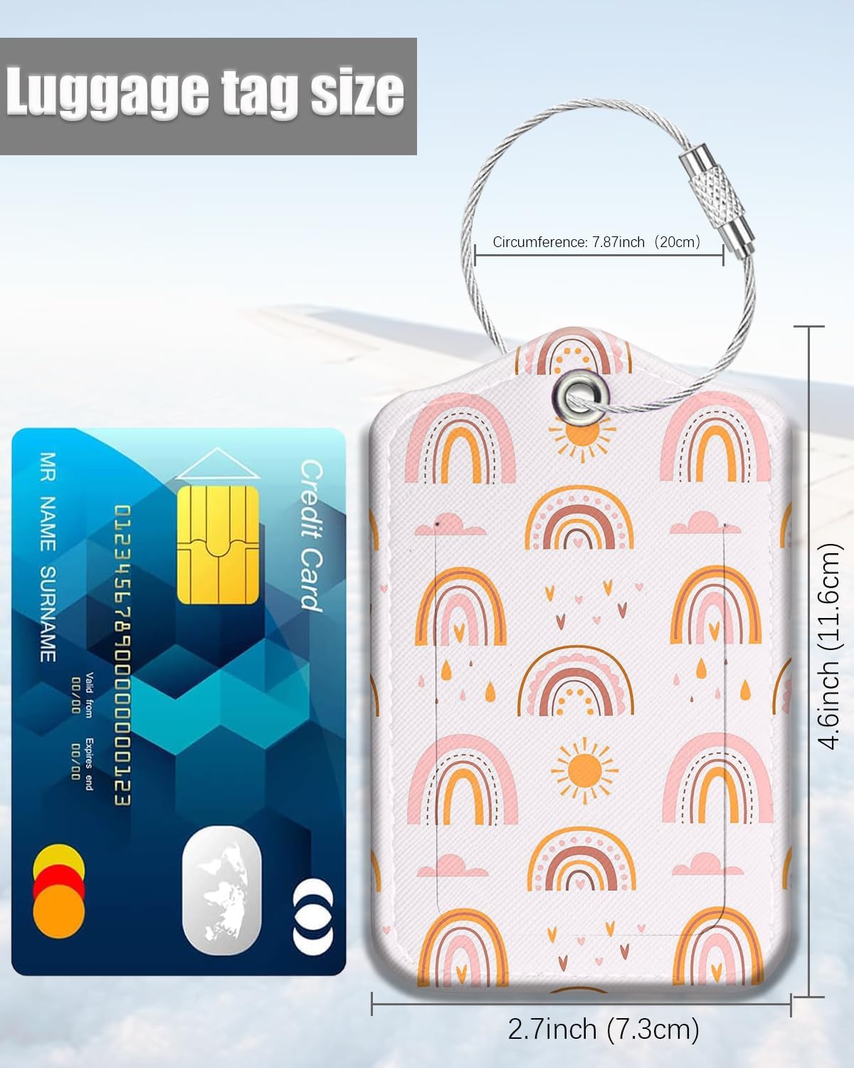 2 Pack Luggage Tags for Suitcase, Cute Leather Suitcase Tags Cruise Ship with Privacy Cover and Double Metal Loop Travel Baggage Bag Backpack Tags for Women Girls Pink Rainbow Lovely Gifts