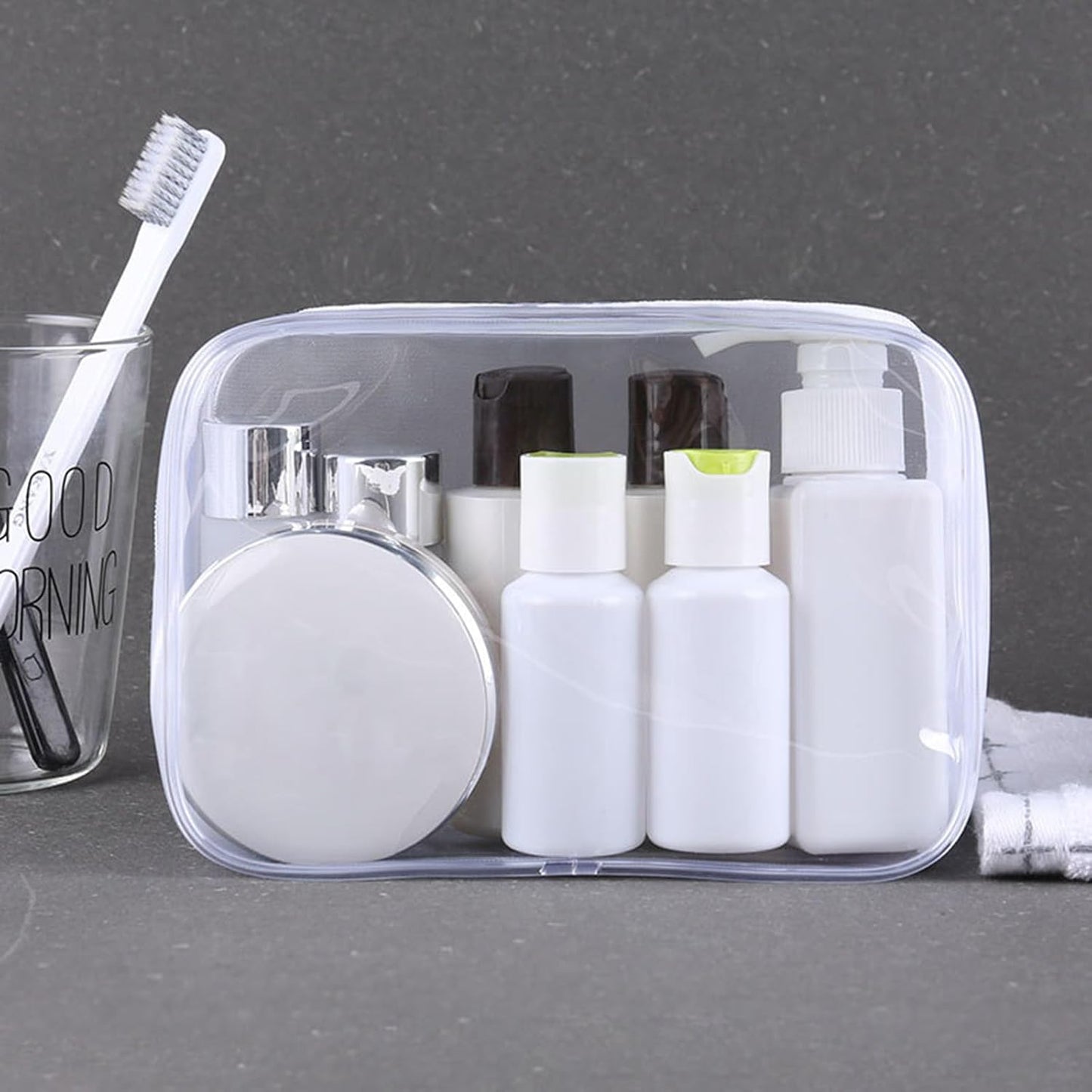 20 Pack Clear Cosmetics Bags for Women Men Waterproof Toiletry Bags PVC Makeup Bags Organizer Case with Zipper for Travel Bathroom (20 White(Large))
