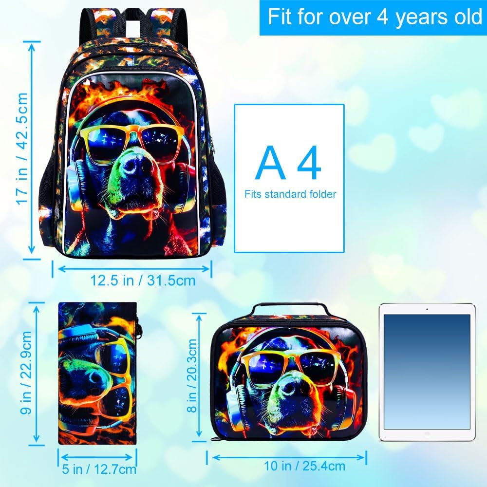 3Pcs Backpack for Boys, 17" Kids Bookbag with Lunch Box, School Backpacks for Elementary Preschool Kindergarten