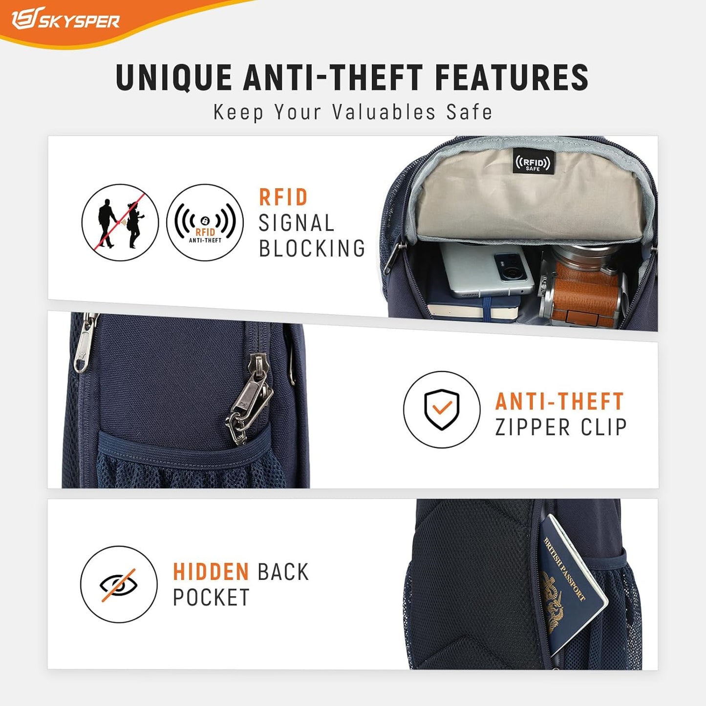 SKYSPER Sling Bag RFID Cross Body Bag Recycled Crossbody Backpack Travel Daypack