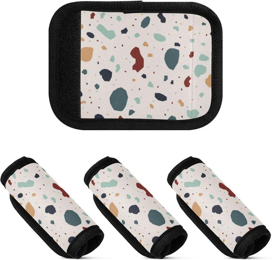 4Pcs Luggage Handle Wrap Suitcase Identifier Handle Covers Tags Soft Travel Bags Luggage Handle Gripper Accessories for Airplane Flying Beige Terrazzo
