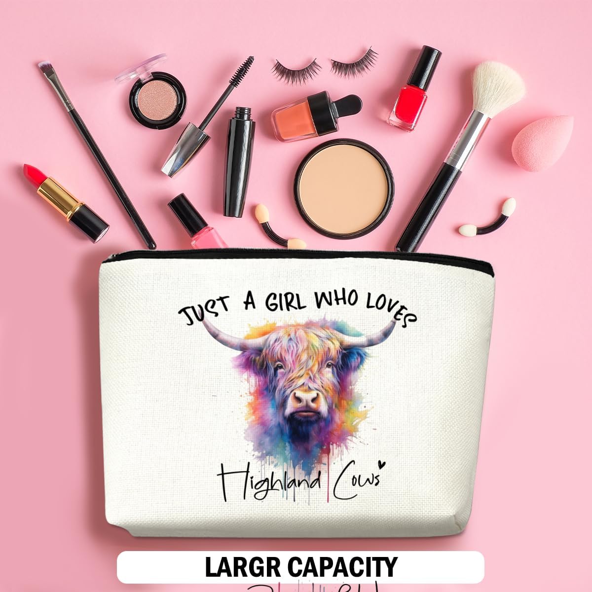 Highland Cow Gifts for Women, Western Makeup Bag Highland Cow Print Stuff Cosmetic Bag Travel Organizer Bags Makeup Pouch, Christmas Birthday Animal Lovers Gifts for Women Girls Friends
