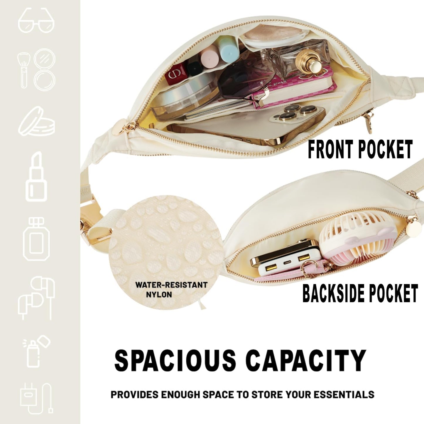 Fanny Pack Nylon Waist Pack for Women Men Crossbody Bag Everywhere Belt Waist Bag (Beige)
