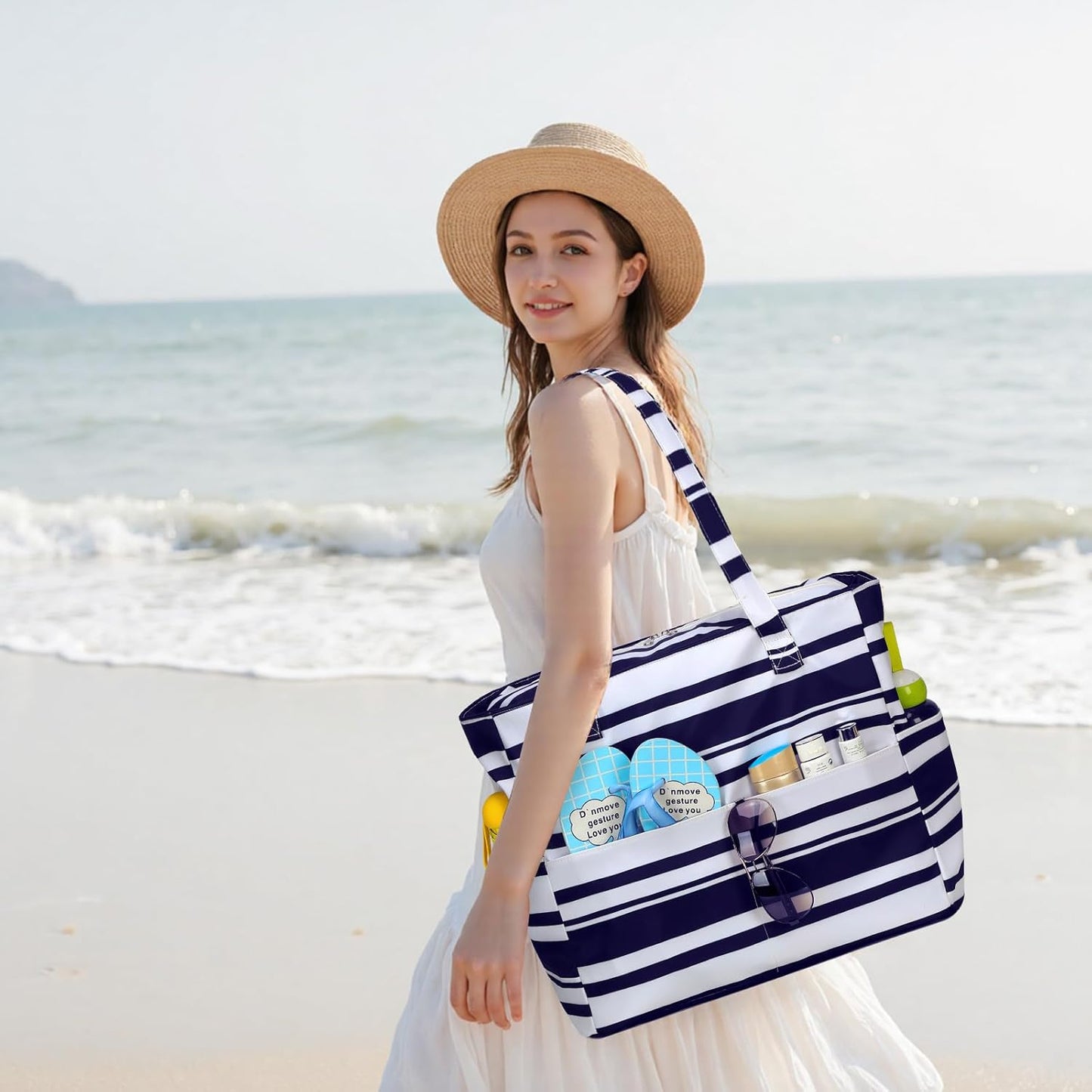 Bluboon Waterproof Beach Tote Pool Bags for Women Ladies Extra Large Carry On Bag With Wet Compartment for Weekender Travel