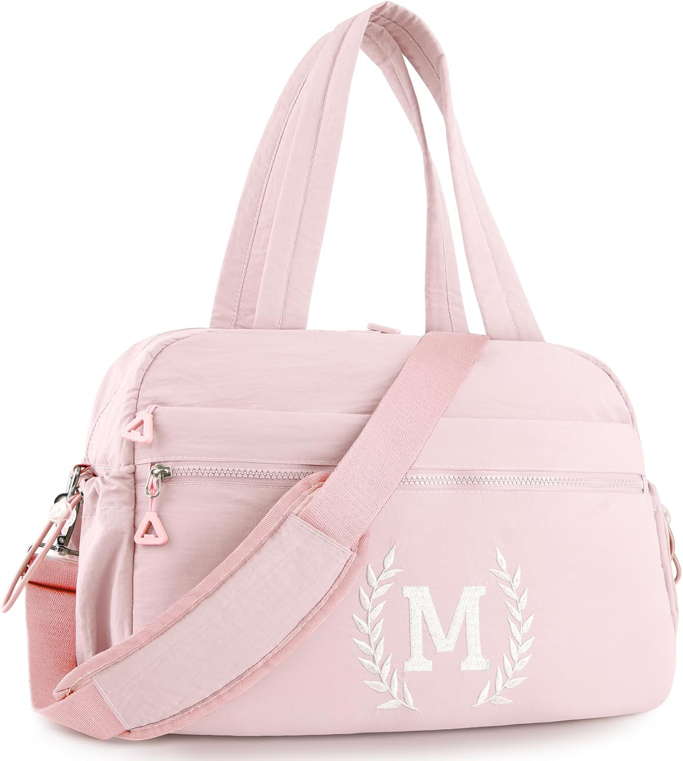 Gift for Women, Kid & Friend, Initial Girls Duffle Bag, Monogrammed Personalized Overnight Weekender, Birthday Gifts for Teen, Mom, Daughter, Grandmother, Dad (Pink, M)