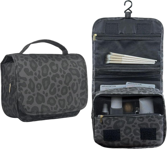 Crazy Bison Hanging Travel Toiletry Bag Kit Makeup Bag Cosmetics Organizer for Men Women (Black Leopard)
