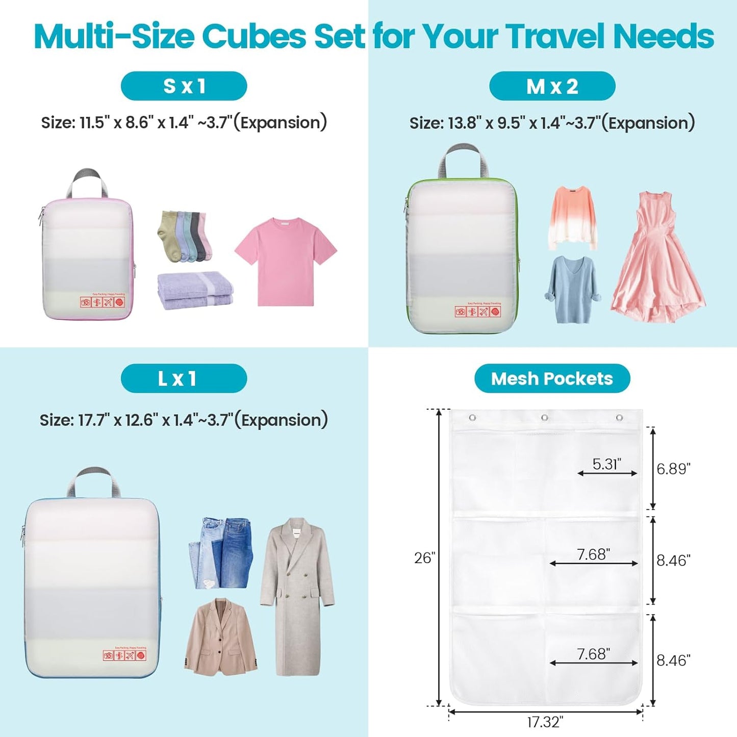 Cambond Compression Packing Cubes for Travel Women - Travel Bags Luggage Organizers Travel Essentials Compression Cubes for Travel Carry on Suitcases Organizer