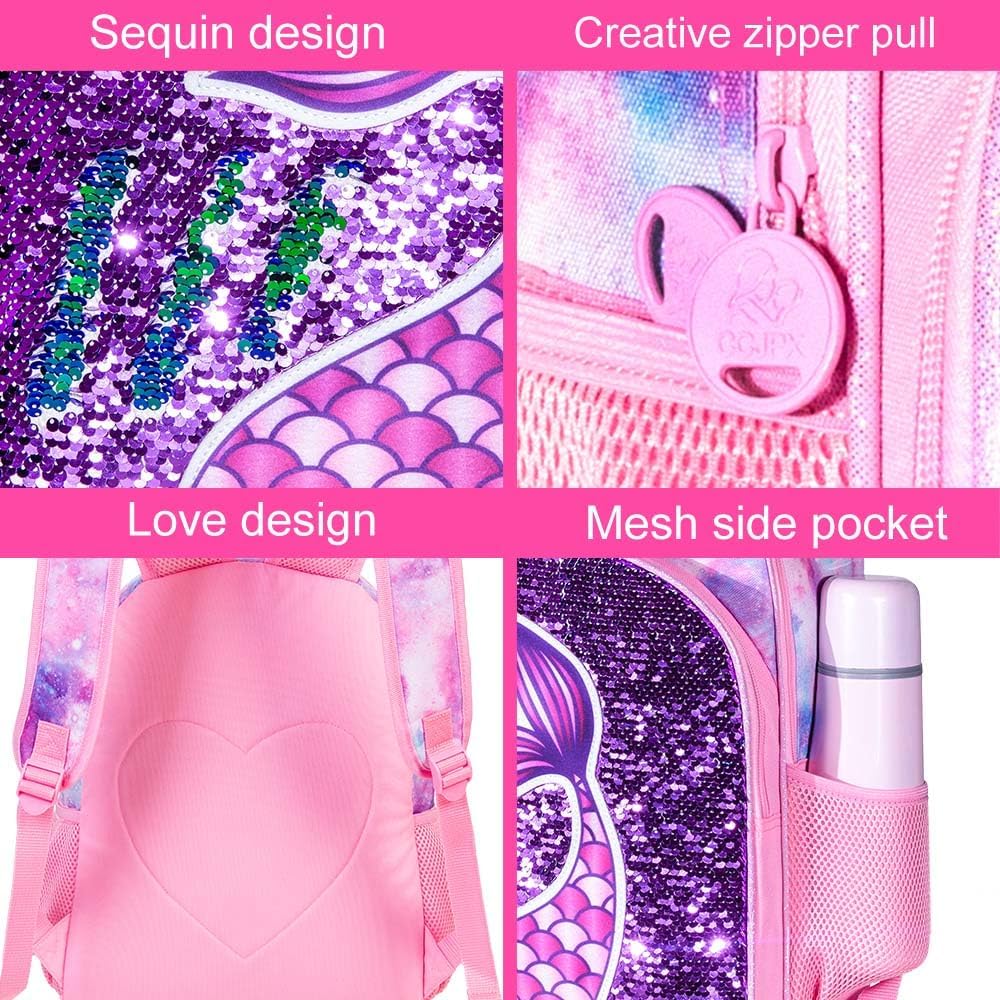 3PCS Kids Backpacks for Girls, 16" Little Kid Preschool School Bookbag and Lunch Box - Unicorn/Mermaid/Flamingo