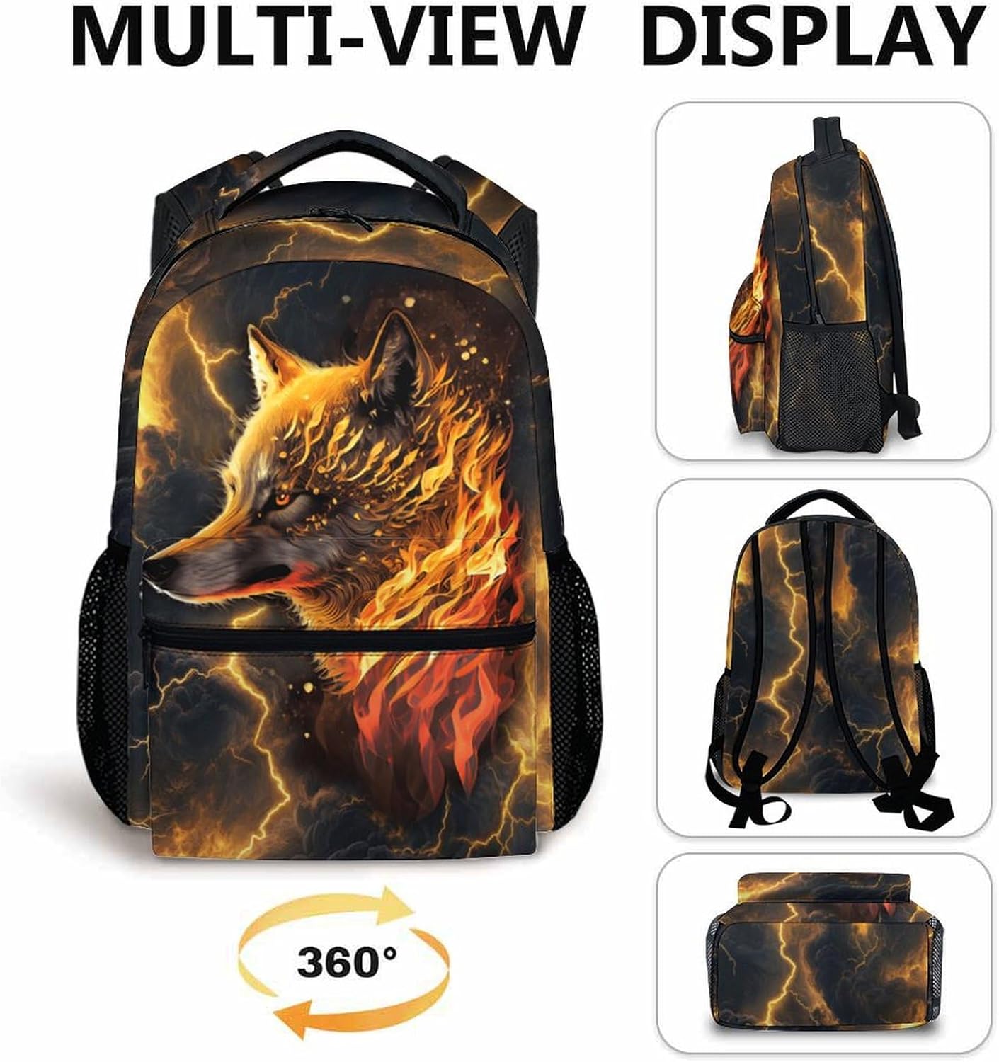 Boys Schoolbag, Cool Wolf Backpack for Kids, Gift for Birthday, Colorful Casual Kids Bookbag for