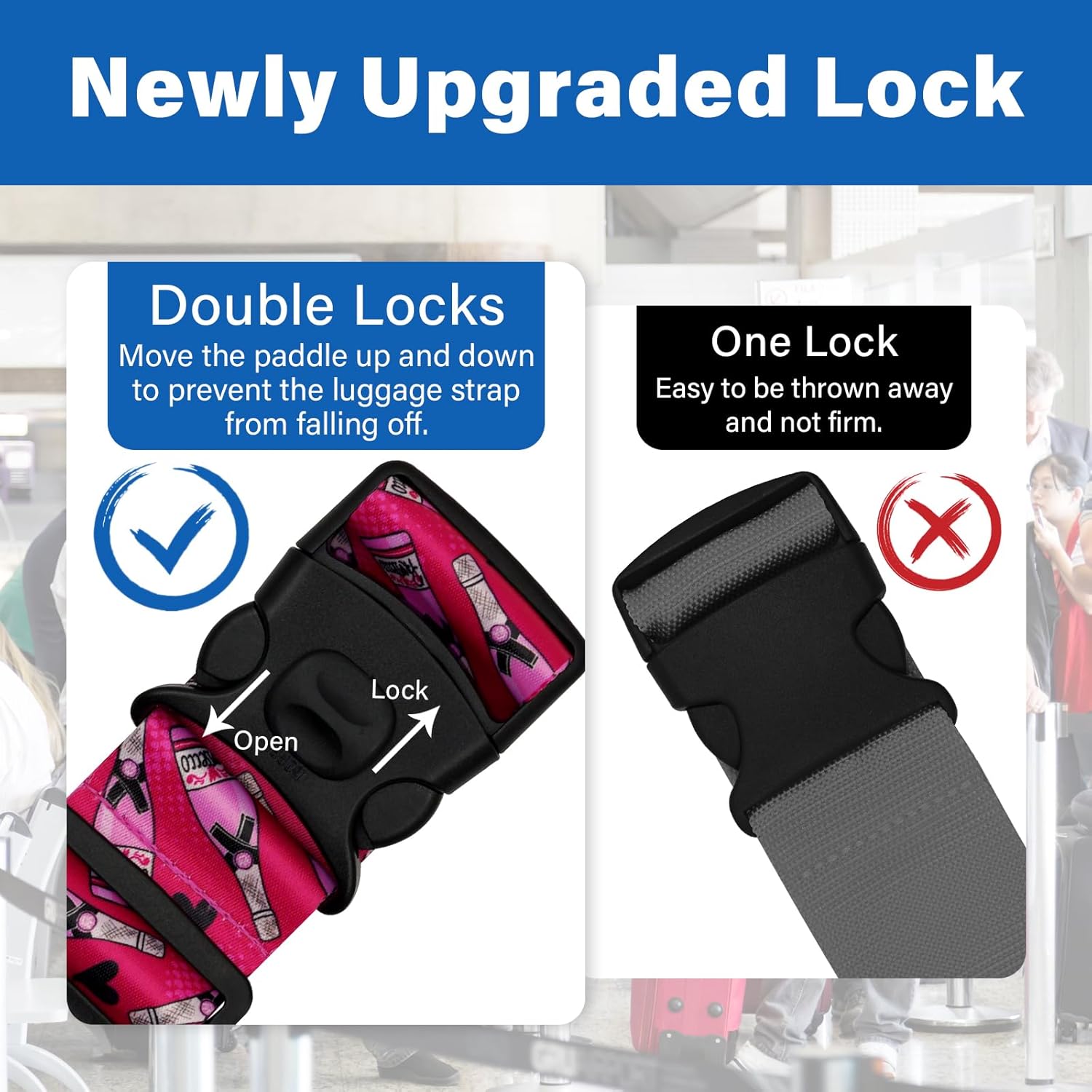 2 Pack Luggage Straps for Suitcases, Adjustable Travel Belt with Double Lock and Quick Release