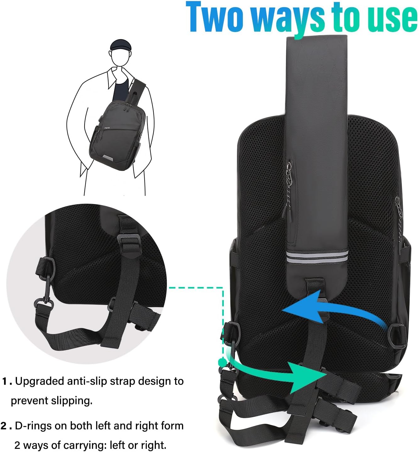 MOSISO Sling Backpack Travel Hiking Daypack,Large Crossbody Sling Bag with USB Charging Port for Men Women 3 Layer Pockets One Shoulder Bag for Outdoor Sports Casual Commuting, Slate Gray