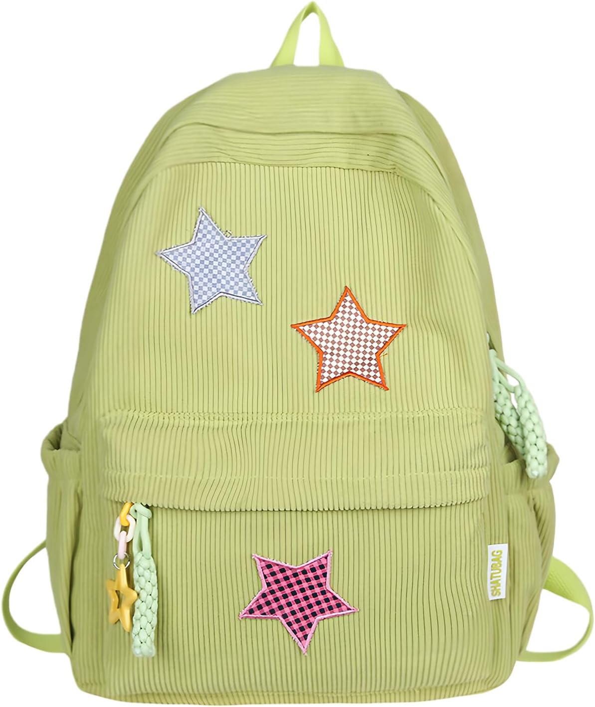 Corduroy Backpack with Star Pattern, Trendy and Versatile, Fits 14'' Laptop Large Capacity Daily Commute (Green)