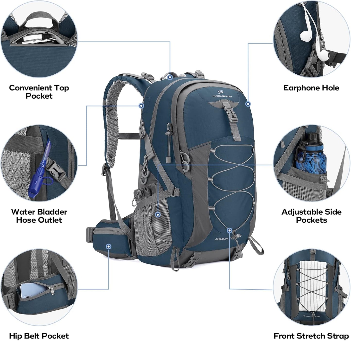 Maelstrom Hiking Backpack,Camping Backpack,50L Waterproof Hiking Daypack with Rain