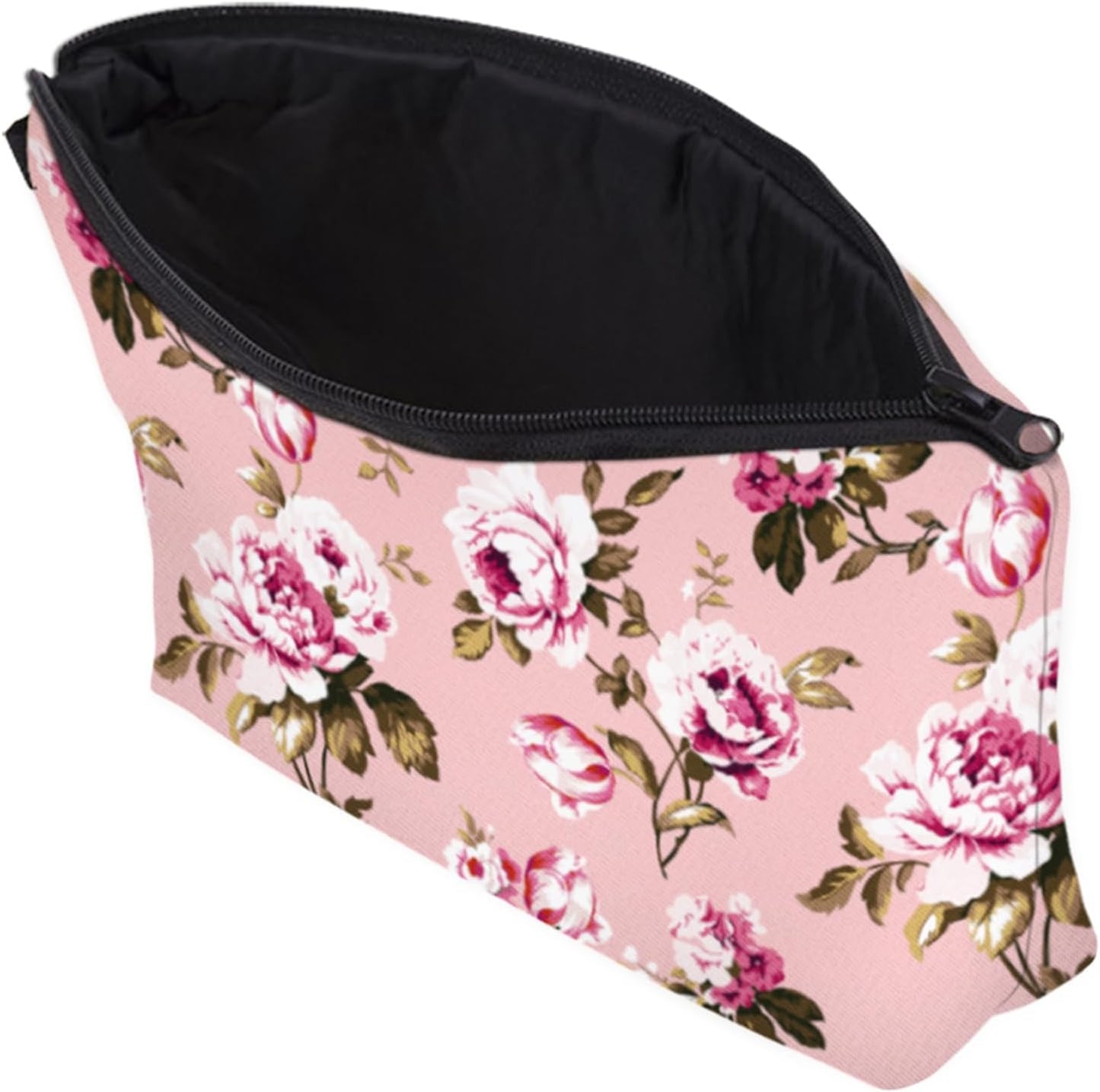 Cute Travel Makeup Bag Cosmetic Bag Small Pouch Gift for Women (Flowers Blush Pink)
