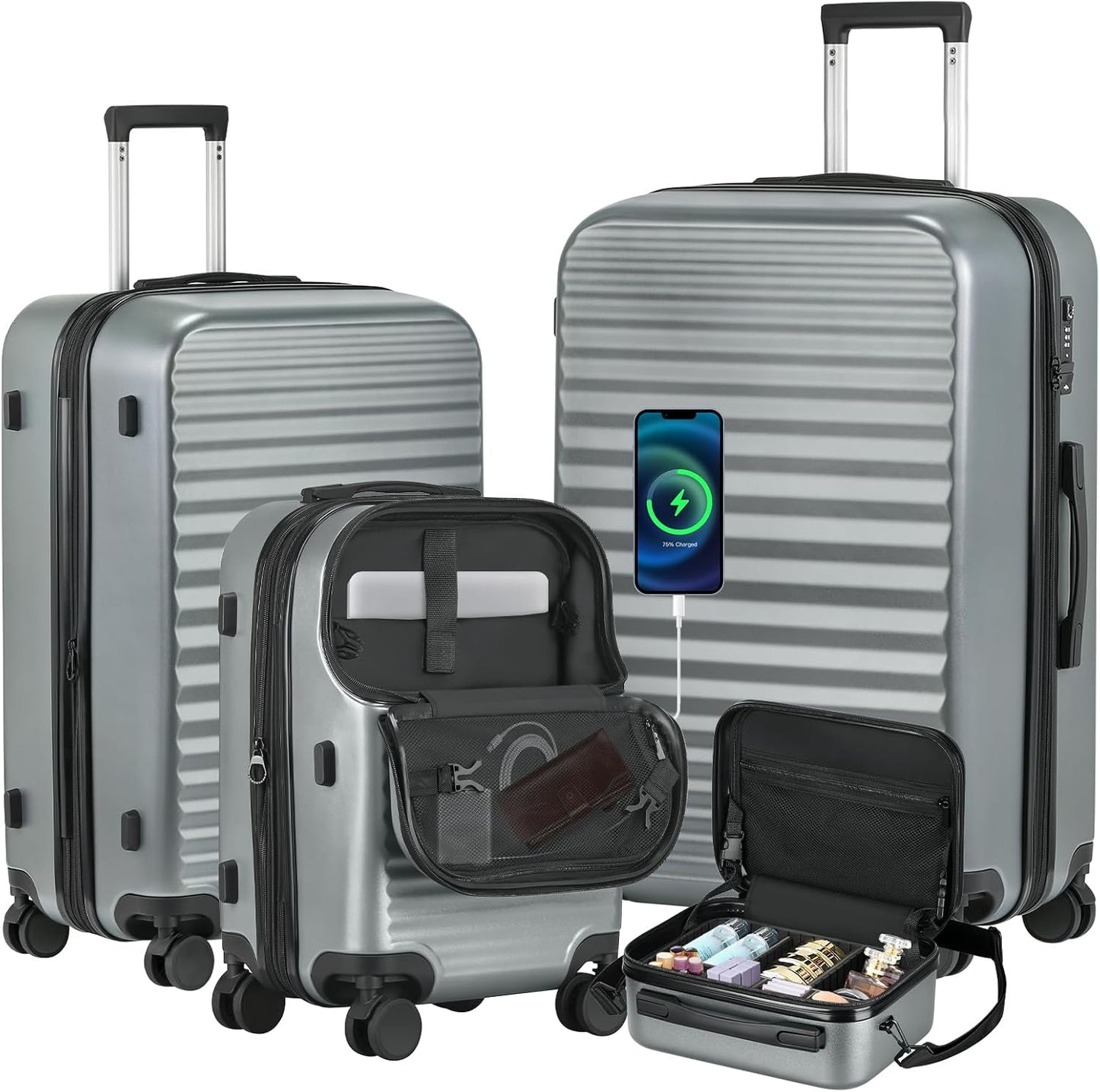 Itslife Luggage Sets 4 Piece Luggage Suitcases with Wheels, ABS shell with TSA Lock Spinner Wheels Carry On Luggage Set (20/24/28 inch,Grey