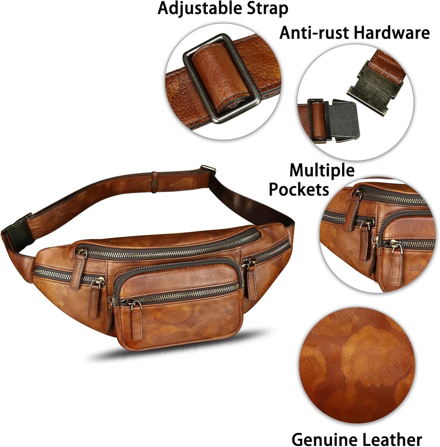Genuine Leather Fanny Packs for Women and Men Waist Bag Vintage Hip Bum Bag Over Shoulder Crossbody Sling Bag (Multicolor)