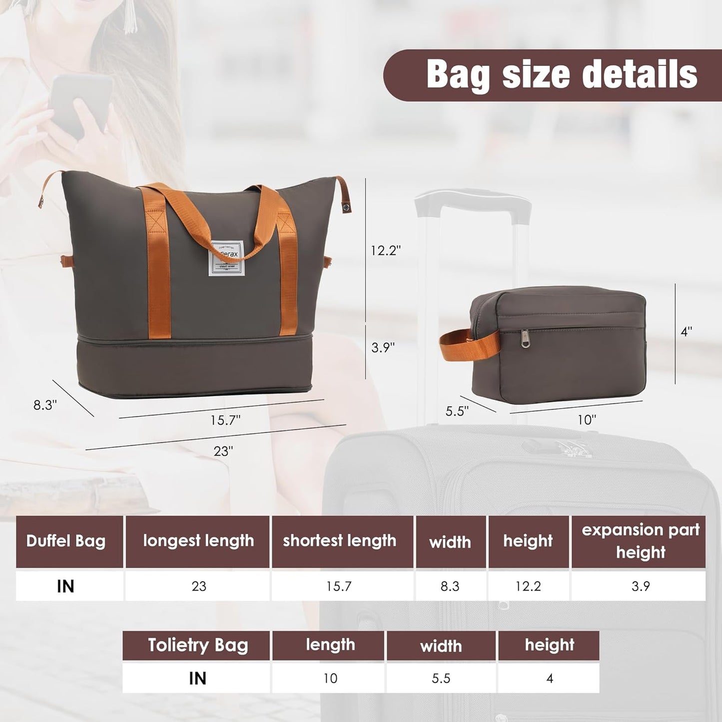 Merax Softside Luggage Set Softshell Lightweight 3 Piece Spinner Suitcase with Duffel Bag Expandable Upright Travel Luggage 22" 26" 30",Brown