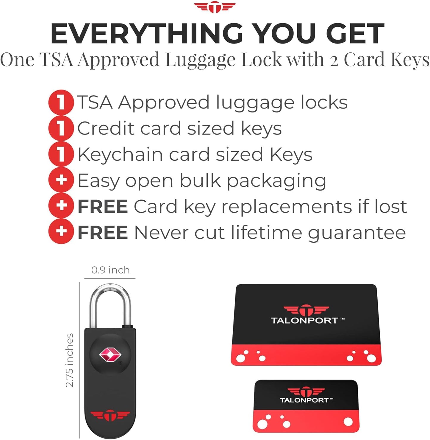TSA Locks for Luggage – Keyless Luggage Locks TSA Approved, No Combination Needed, Lifetime Card Keys, Durable Metal Suitcase Lock for Travel Essentials & Checked Bags (Black, One Pack)