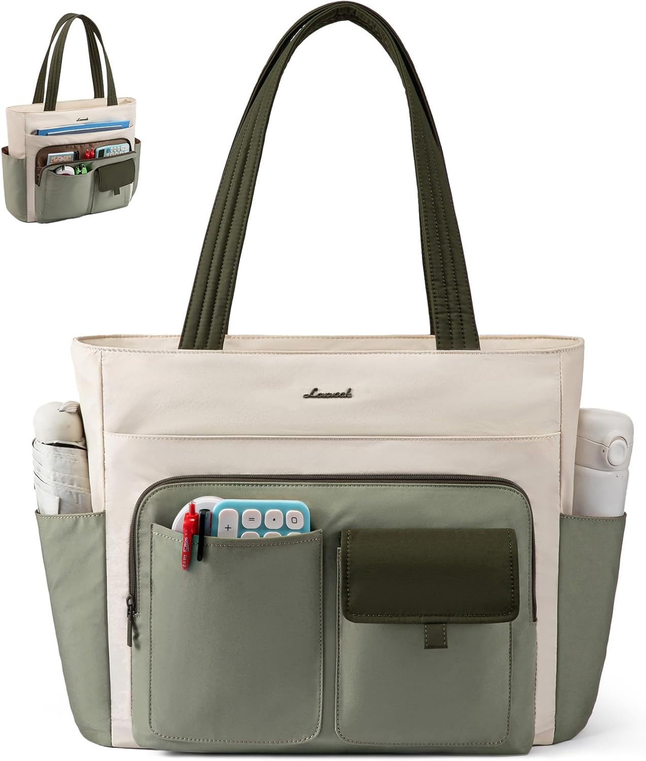 LOVEVOOK Tote Bag for Women,Light Puffer Tote Bag with Multi-pockets,Stylish Carry on Laptop Bags for Daily,Travel,Work,Gym