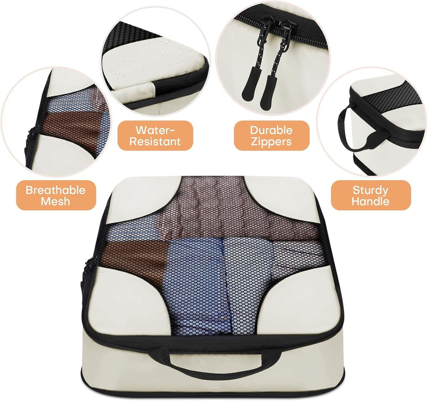 6 Set Compression Packing Cubes Bags for Travel Women, Compression Bags Organizer for Packing Luggage Space Saving, Suitcase Organizer Bags Set for Travel Essentials - Beige