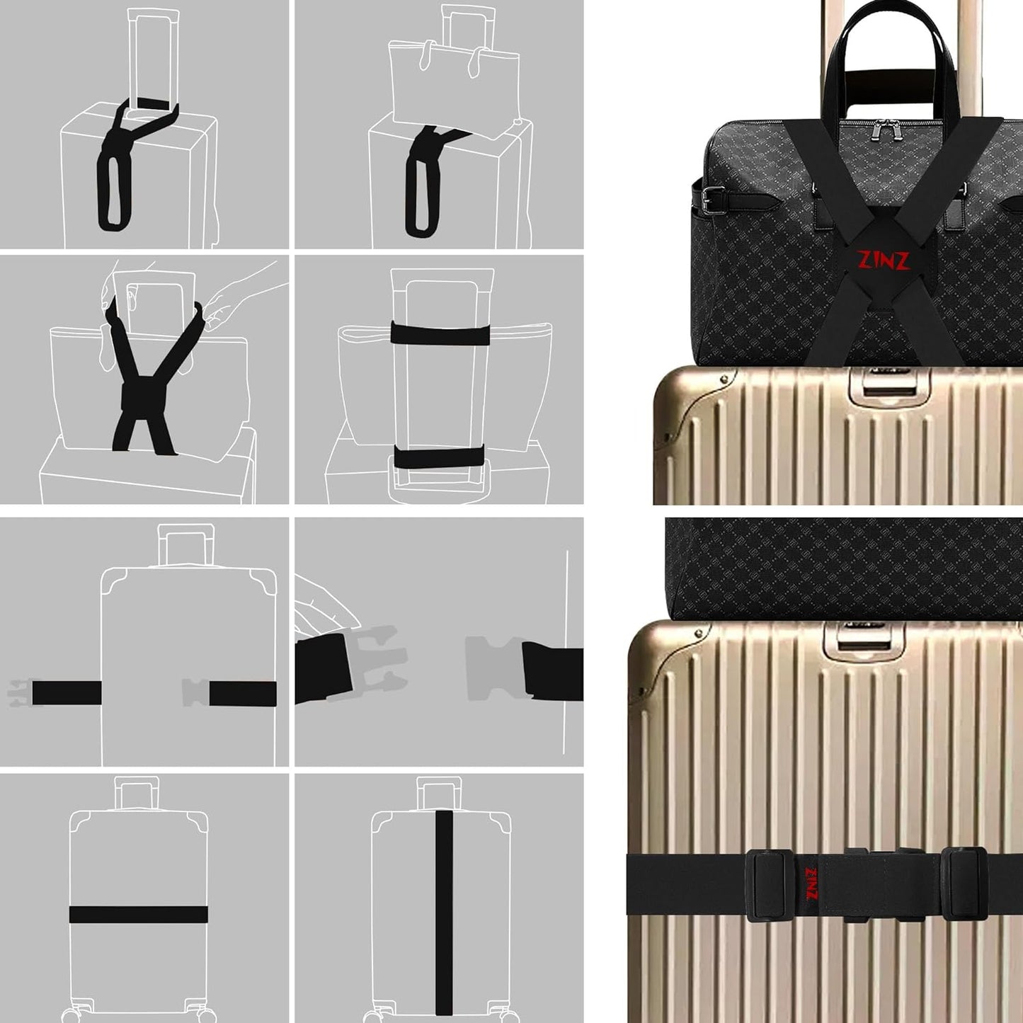 2-Pack Elastic Luggage Straps with Suitcase Bungee, Adjustable Bag Belt Travel Accessories -Black/Red