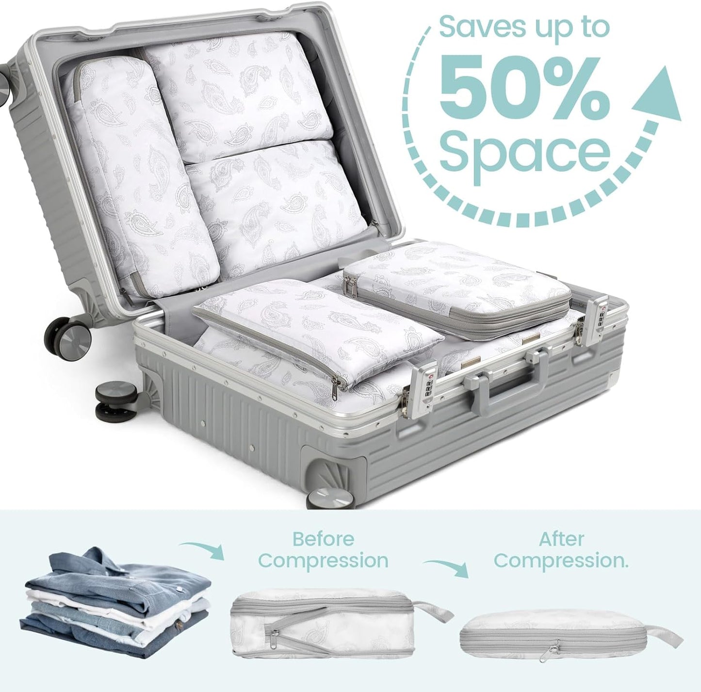 Cambond Compression Packing Cubes for Travel Women - Travel Bags Luggage Organizers Travel Essentials Compression Cubes for Travel Carry on Suitcases Organizer