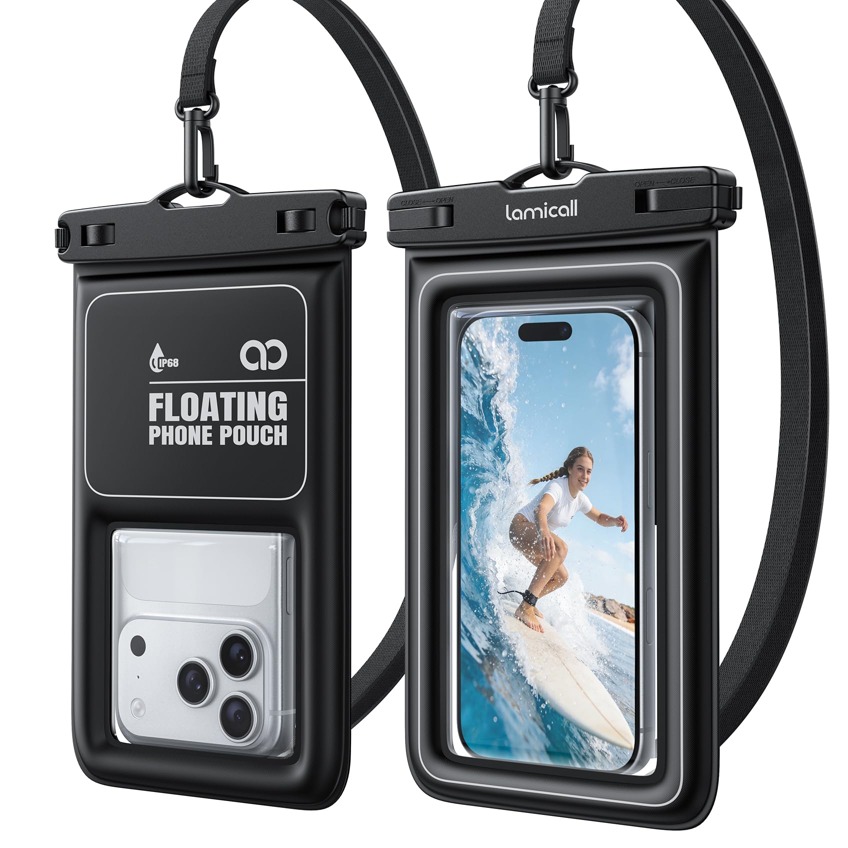 Lamicall IP68 Floating Waterproof Phone Pouch, 2 Pack Waterproof Phone Case
