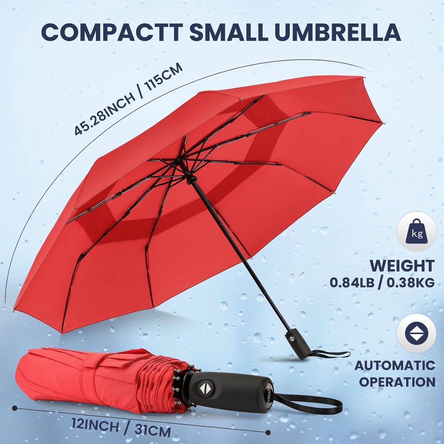 ZOMAKE Travel Umbrella Windproof 45 Inch, Small Umbrella Compact Portable Collapsible for Rain, Automatic Folding Lightweight Packable Paraguas for Women Men