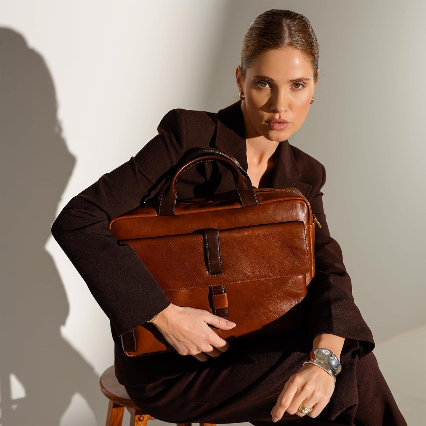Time Resistance Leather Briefcase - Italian Handmade Leather Laptop Bag - Handbag for Men and Women