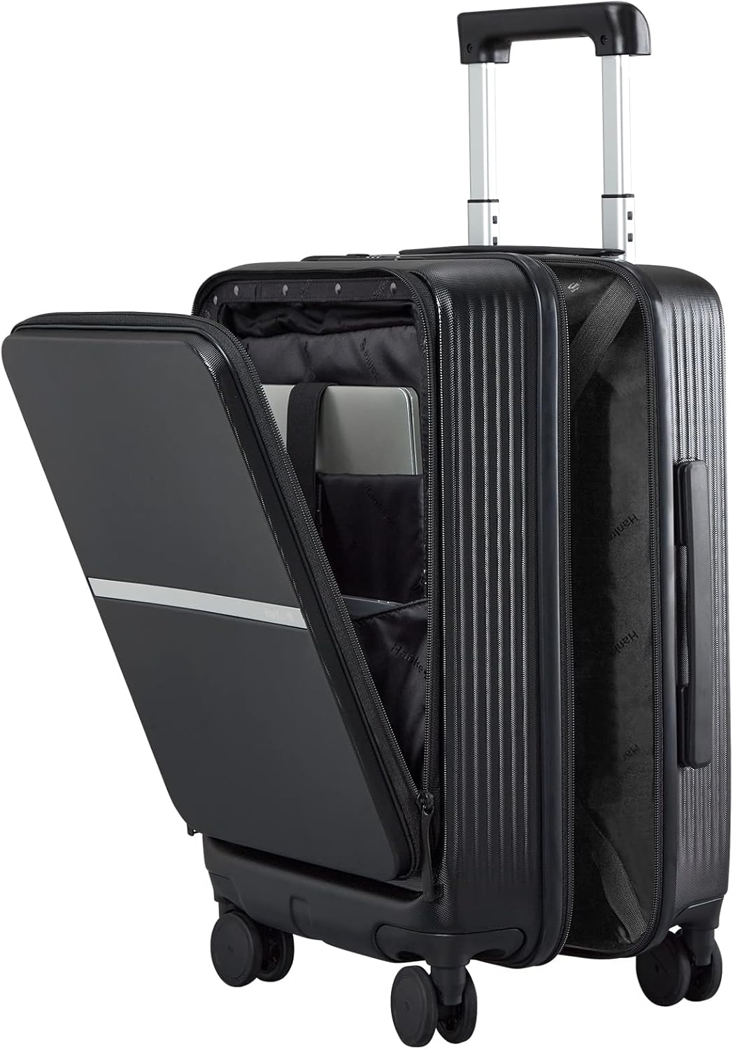 Hanke 20 Inch Carry On Luggage Airline Approved Hard Shell Suitcases with Wheels & Front Pocket Travel Luggage Lightweight Carry On Suitcase for Travel Rolling Luggage(Black)