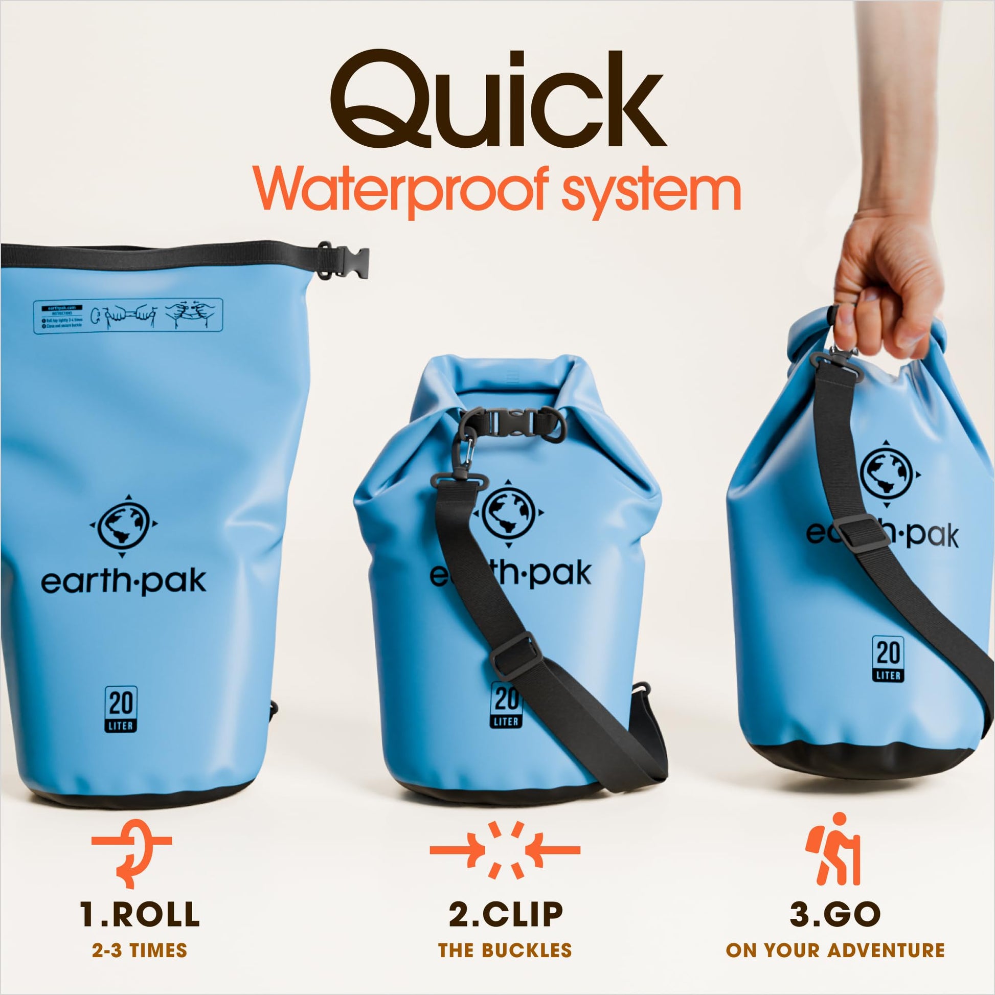 Earth Pak 10L Waterproof Dry Bag - Marine Roll Top Dry Sack for Kayaking