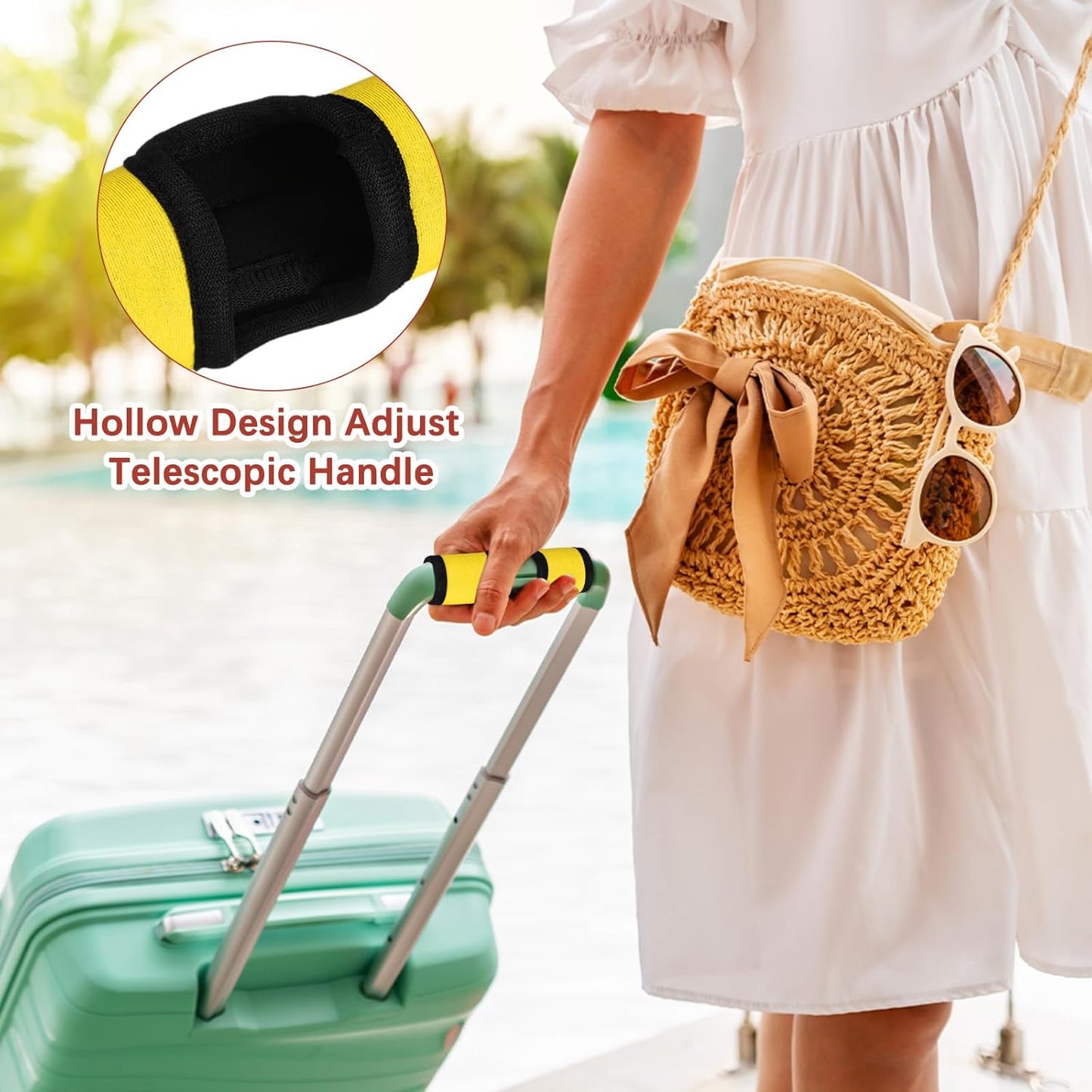 Luggage Handle Wrap [3PCS] - Neoprene Luggage Identifiers Hollow Design Use for Push-Button Luggage Suitcase & Trolley Case - [Yellow-6IN/15CM] Comfort Grip Handle Cover
