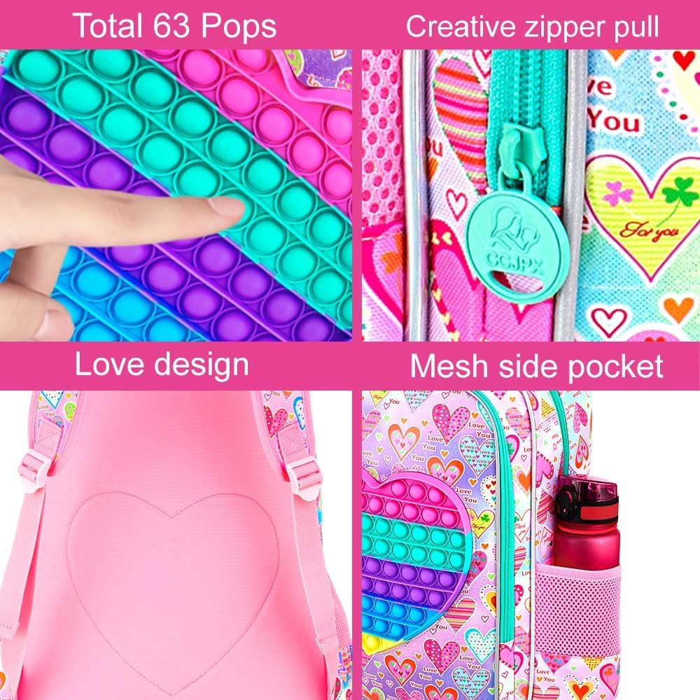 AGSDON 3PCS Kid Backpacks for Girls, 16" Kids Backpack with Lunch Box, Girl Bookbag for School Elementary