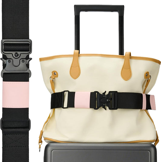 Travel Belt for Luggage, Adjustable Luggage Straps, Add a Bag Luggage Strap for Carry On Bag, Personalized Travel Accessories for Women & Men (Black & Pink)