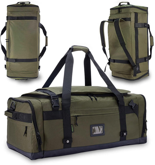 Large Duffle Bag for Travel - Men & Women, Foldable Gym Duffle Backpack, Heavy Duty Tactical Military Canvas Duffel Bags, Extra Big Carry On with Shoe Pockets, Waterproof (80L/103L)