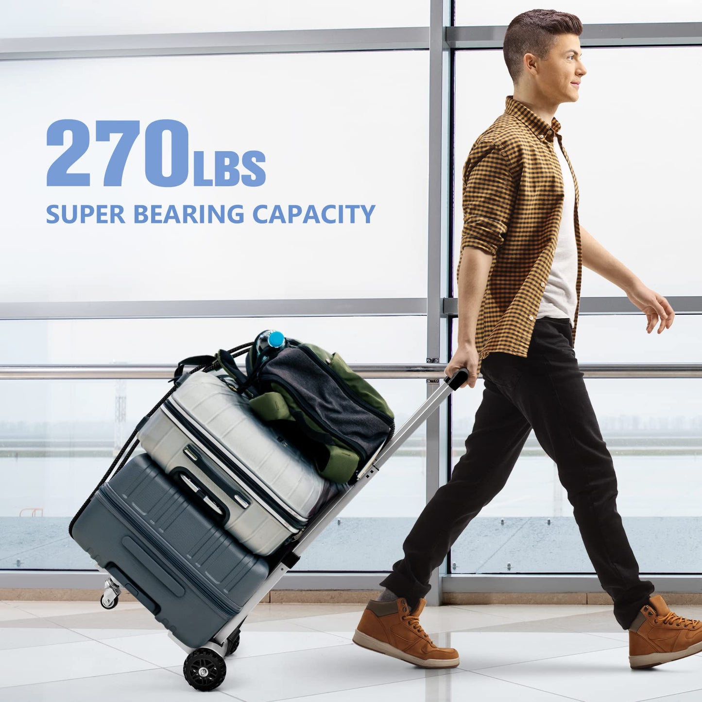 KEDSUM 270LBS Utility Luggage Cart with 4 Wheels, 100% Aluminum Hand Truck Dolly, Folding Hand