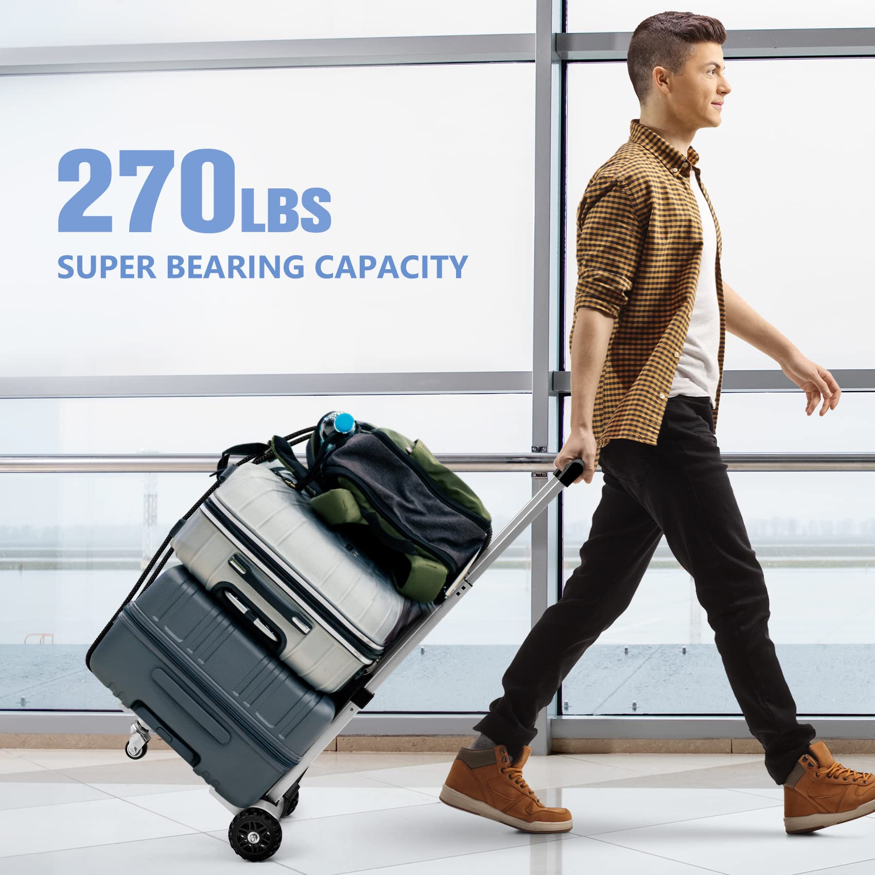 KEDSUM 270LBS Utility Luggage Cart with 4 Wheels, 100% Aluminum Hand Truck Dolly, Folding Hand