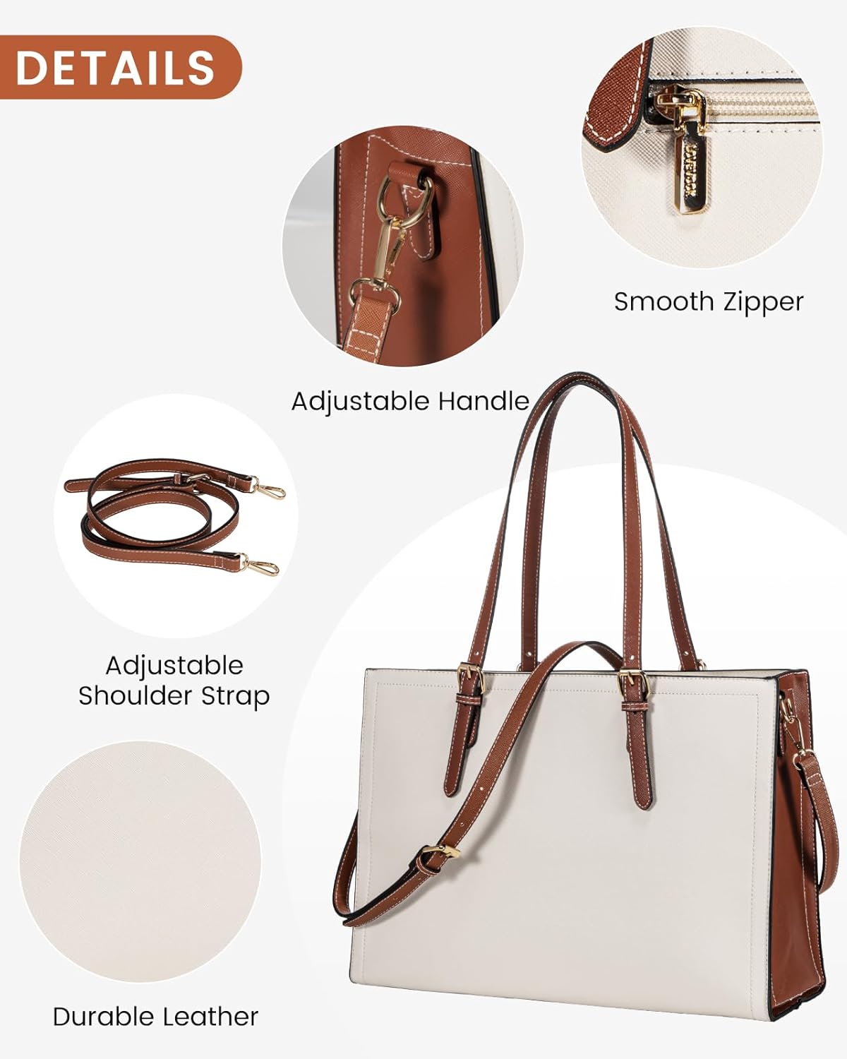 LOVEVOOK 15.6 Inch Laptop Bag for women, Large Waterproof PU Leather Work Briefcase with USB