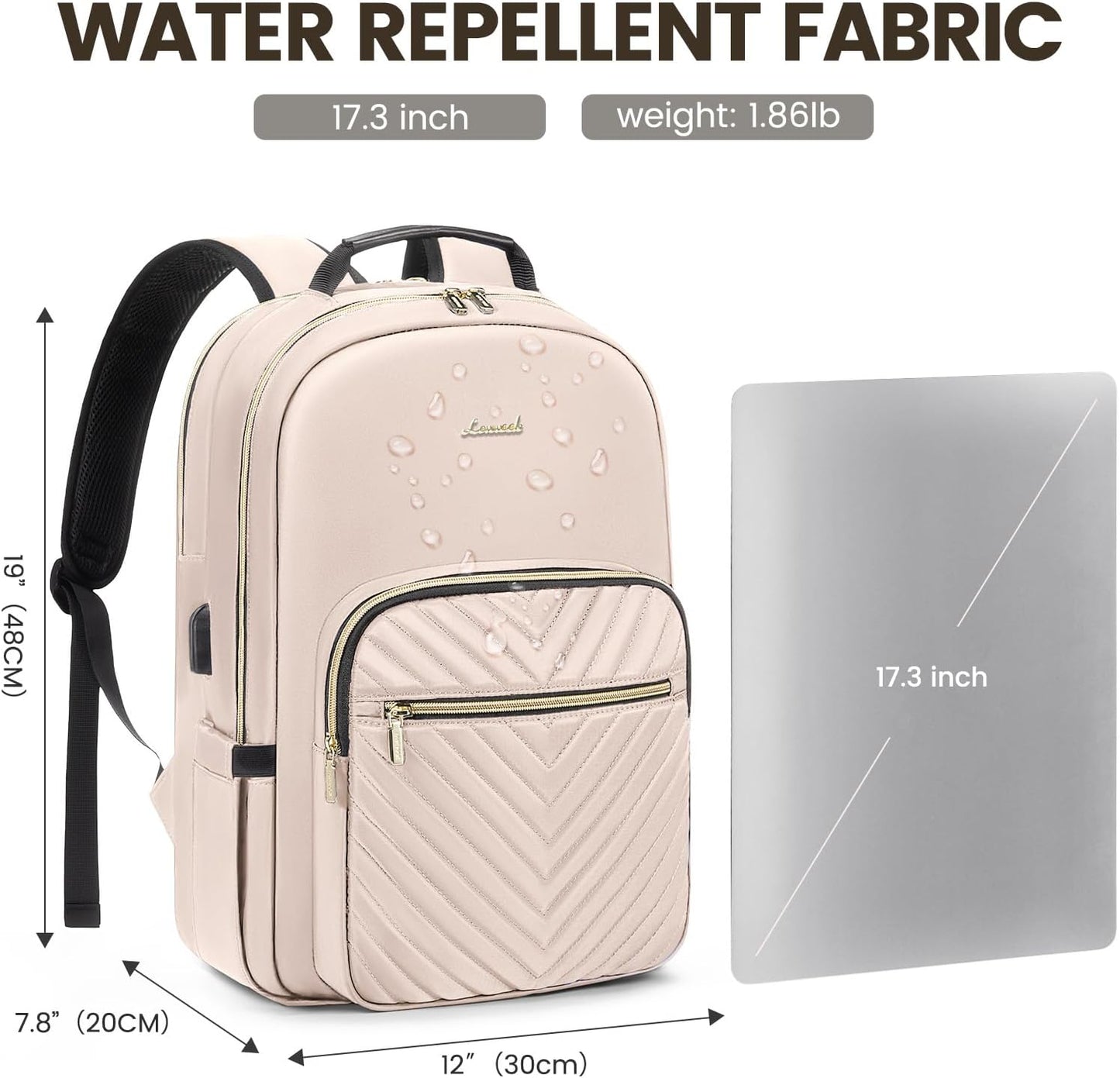 LOVEVOOK Laptop Backpack for Women 17.3 inch,Cute Womens Travel Backpack Purse,Professional Laptop Computer Bag,Waterproof Work Business College Teacher Bags Carry on Backpack with USB Port,Nude