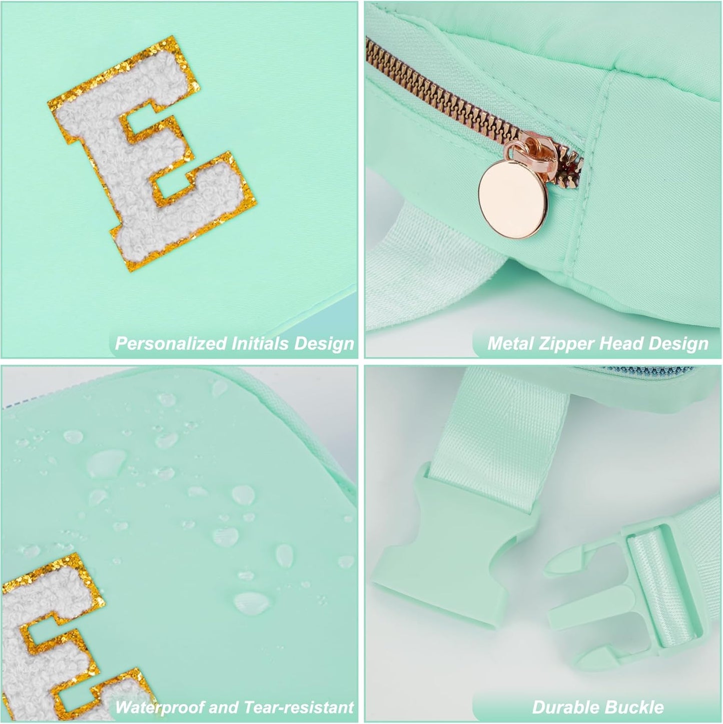 Belt Bag Fanny Pack Crossbody Bags with Initials Cute Stuff Birthday Gifts for Teenager Girls Trendy Stuff for Teens - White E,Light Green Bag