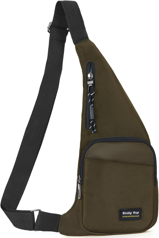 Seoky Rop Sling Bag for Men Women Slim Personal Purse Pocket Small Anti-Thief Crossbody Chest Bag for Travel Hiking Army Green