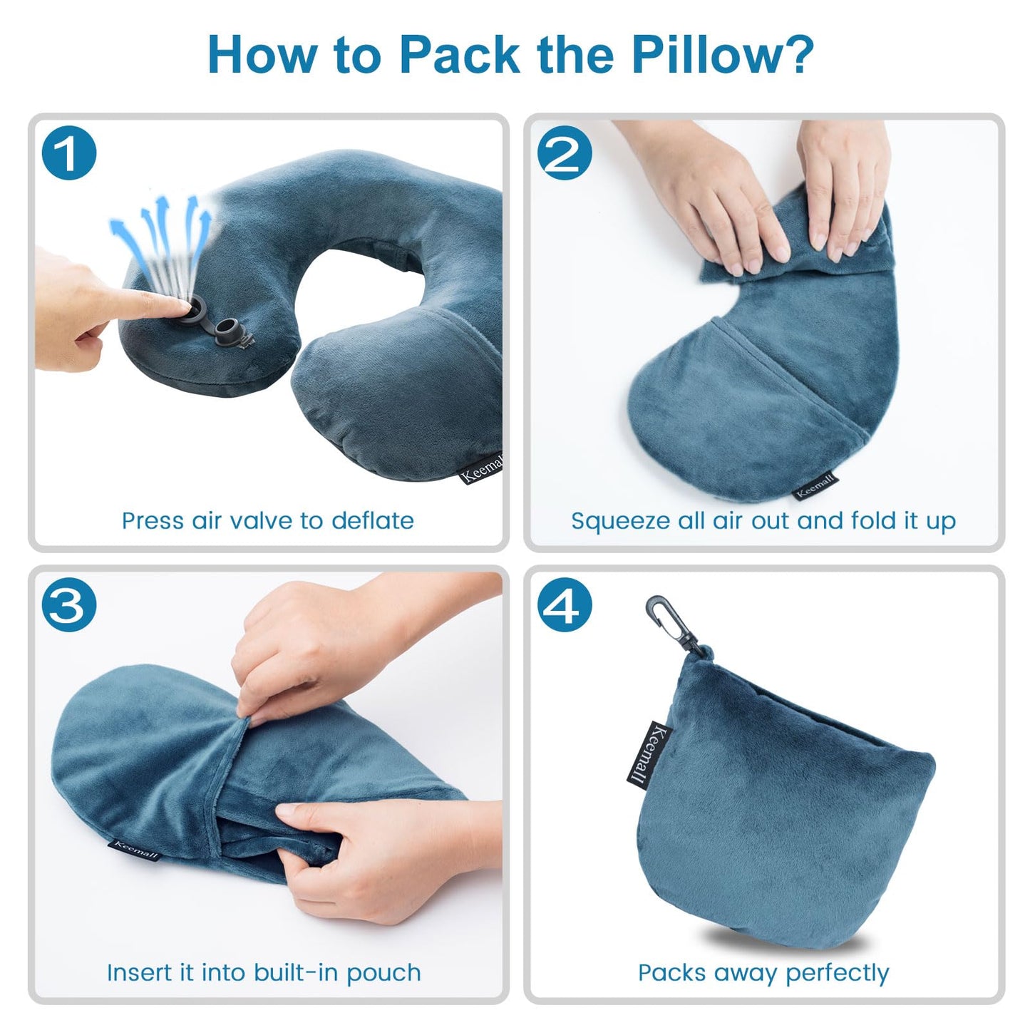 Keemall Portable Inflatable Travel Neck Pillow for Airplane, Car & Office
