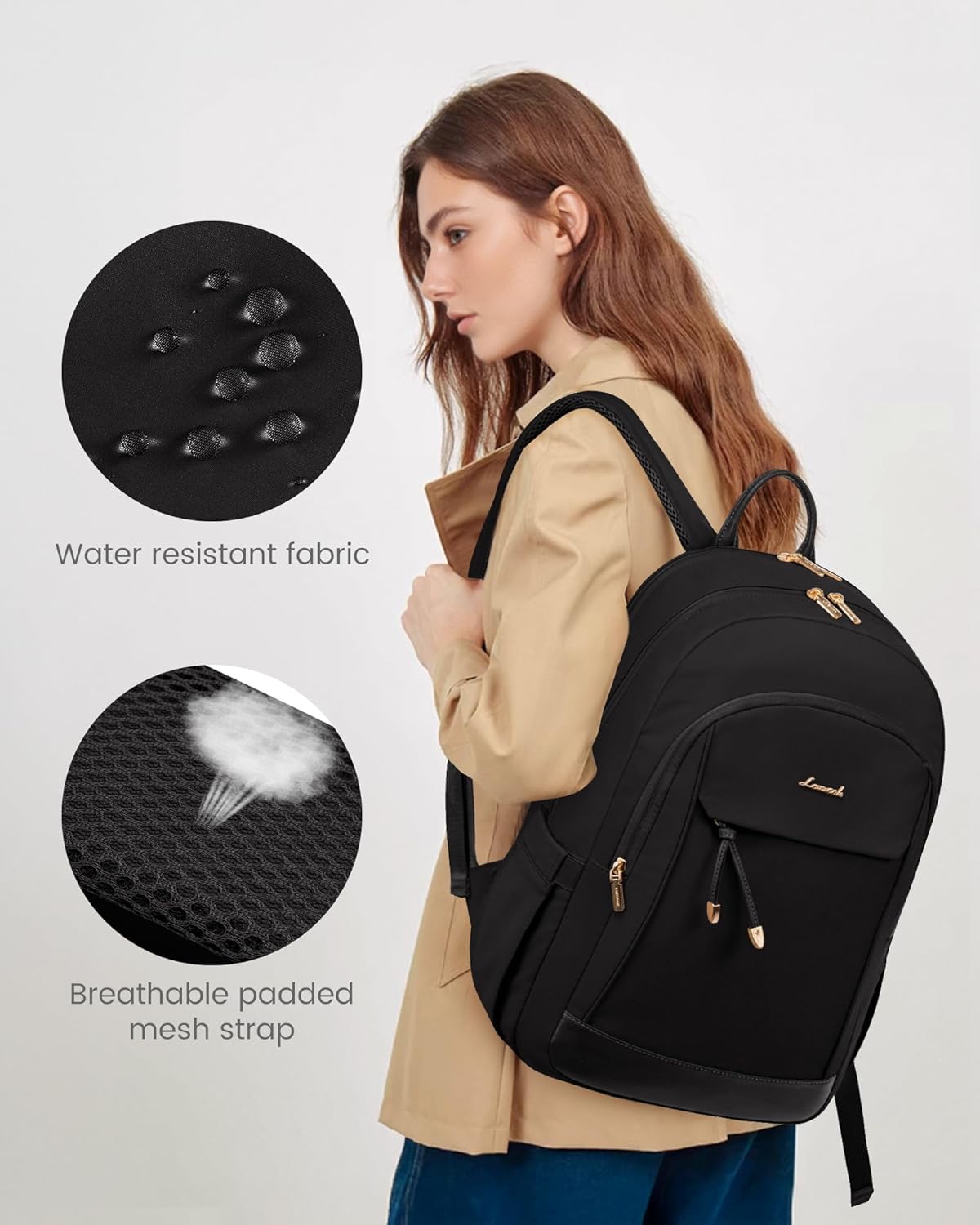 LOVEVOOK Laptop Backpack for Women, 15.6 inch Waterproof College Backpack Woman with Laptop Compartment Computer Bag Travel Backpack Purse, Large Black Computer Daypack for Work Casual,Black