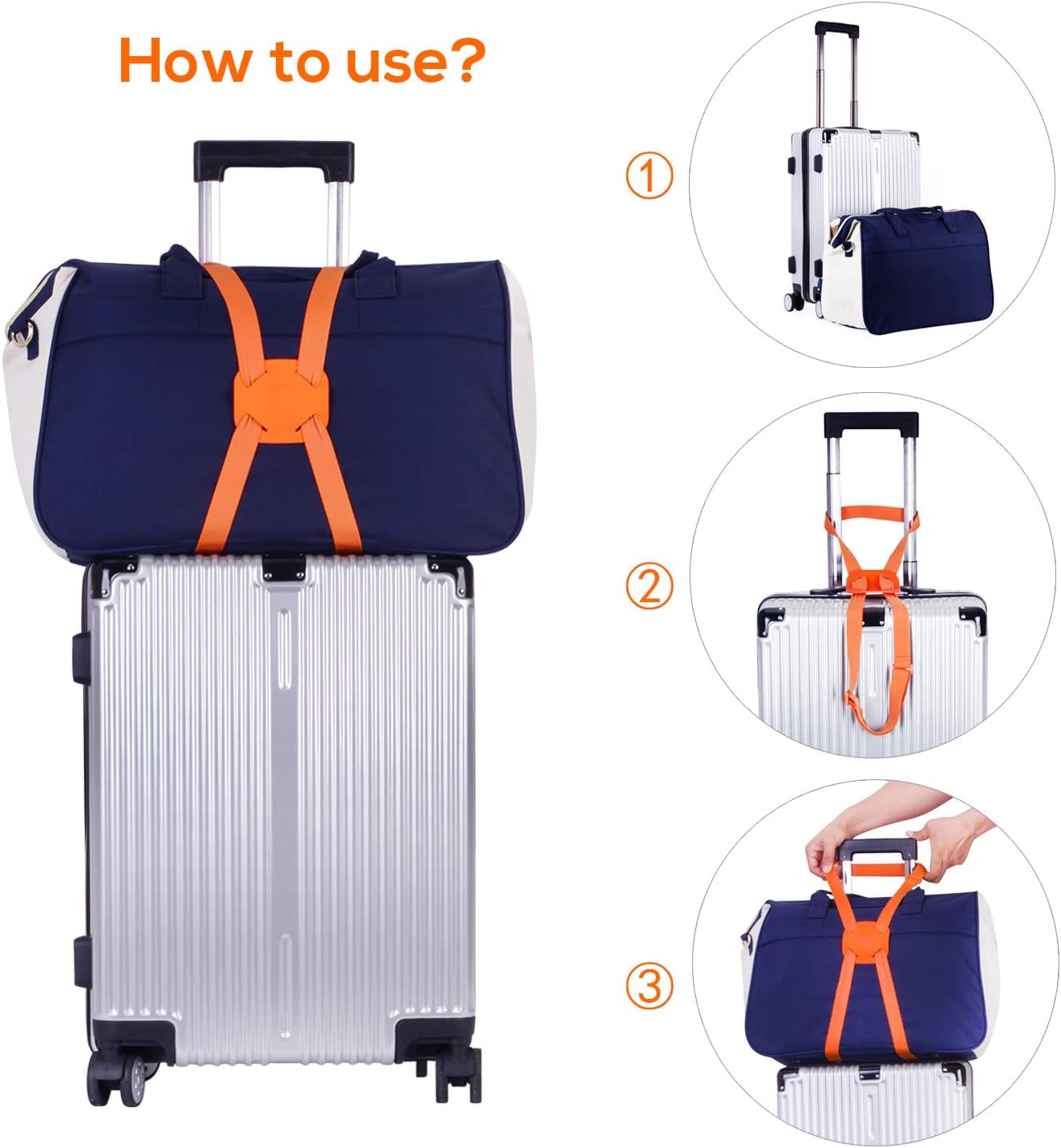 Luggage Straps Bag Bungees for Add a Bag Easy to Travel Suitcase Elastic Strap Belt(Orange)