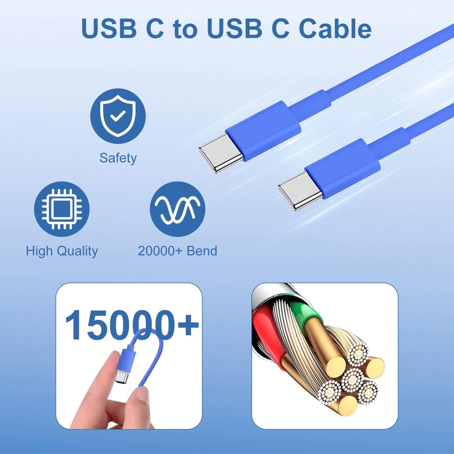 iPhone 17 16 15 Fast Charger Block and 10ft USB C to C Cable Cord Long for Apple iPhone 17 Pro Max/17 Air/16e/16 Plus/15/iPad Mini/Samsung,Type C Wall Charging Power Adapter Plug Cube Brick-Blue