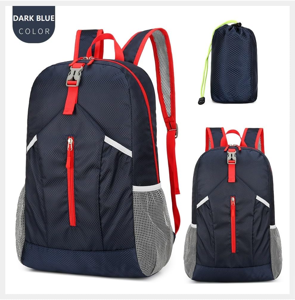 25L Foldable Hiking Backpack Lightweight Packable Basic-Daypack Collapsible Bag Water-Resistant Travel Men Women Camping Cycling Outdoor (Dark Blue)