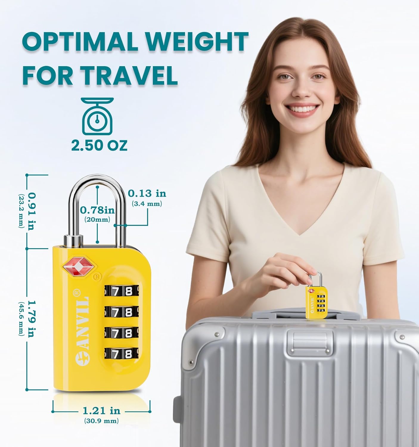 ANVIL TSA Approved Luggage Lock - 4 Digit Combination, 10,000 Combinations, Easy-Read Password