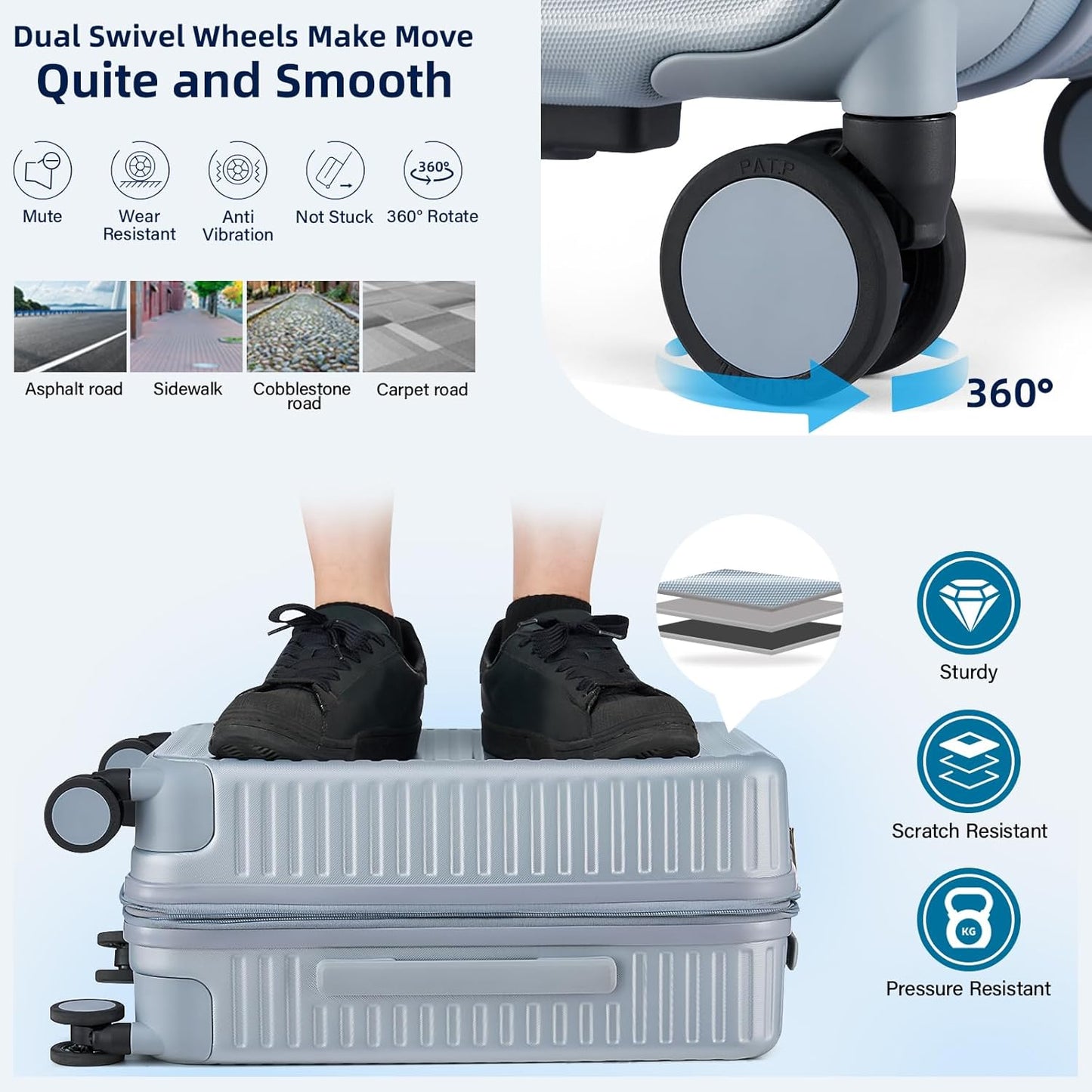Hard Shell Suitcases Expandable Travel Luggage Sets 3 Piece, Carry on and Check in 3 Piece Luggage