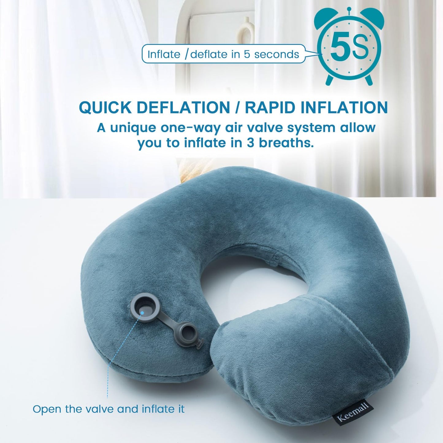 Keemall Portable Inflatable Travel Neck Pillow for Airplane, Car & Office